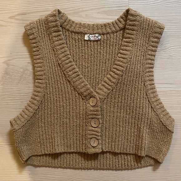 Free People Intimately Cropped Knit Sweater Vest with Buttons - Picture 2 of 2